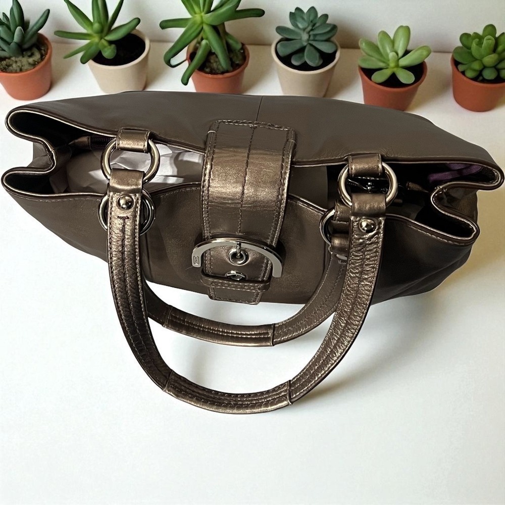 Coach Metallic Bronze Leather Buckle Shoulder Bag Satchel Handbag‎ Purse - Picture 4 of 10